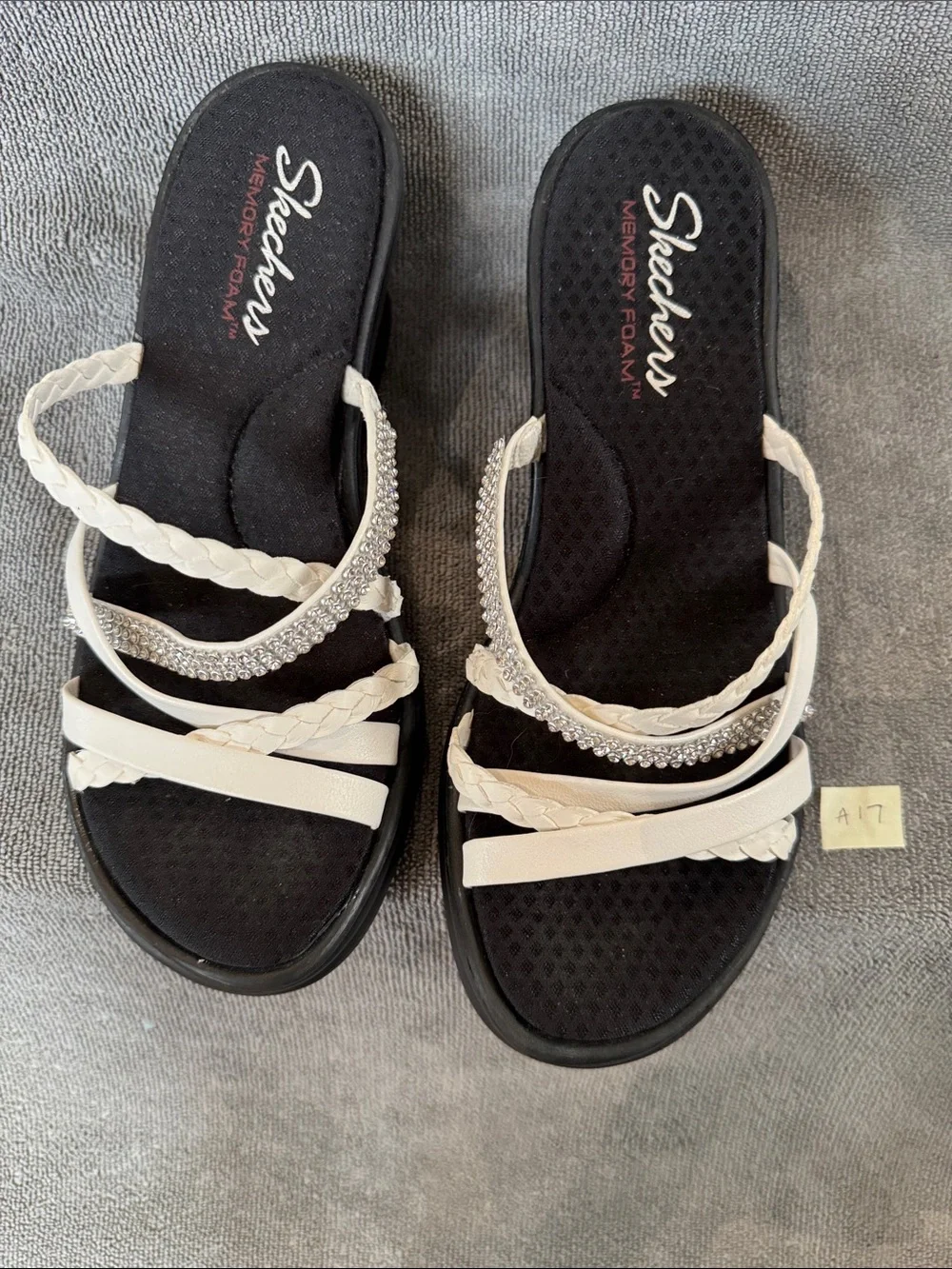 Skechers Cali Rumblers Wild Child Wedge Sandal with White Bling Size 7.5